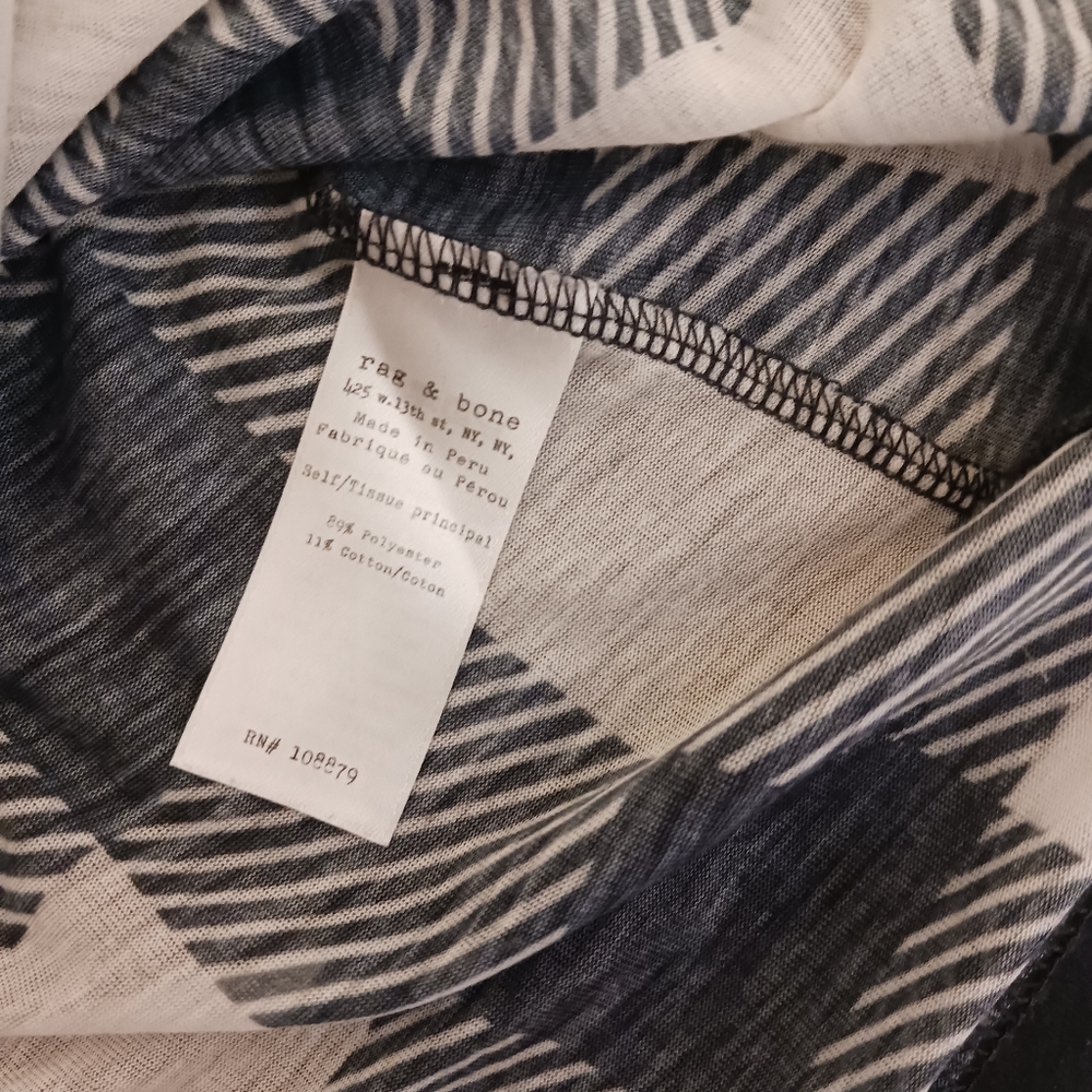 Rag & Bone T-shirt Black White Houndstooth Top Long Sleeve - Picture 7 of 8